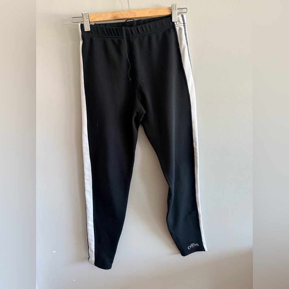 Hot Chillys Women’s Medium Black Athletic Leggings White Stripe Made USA